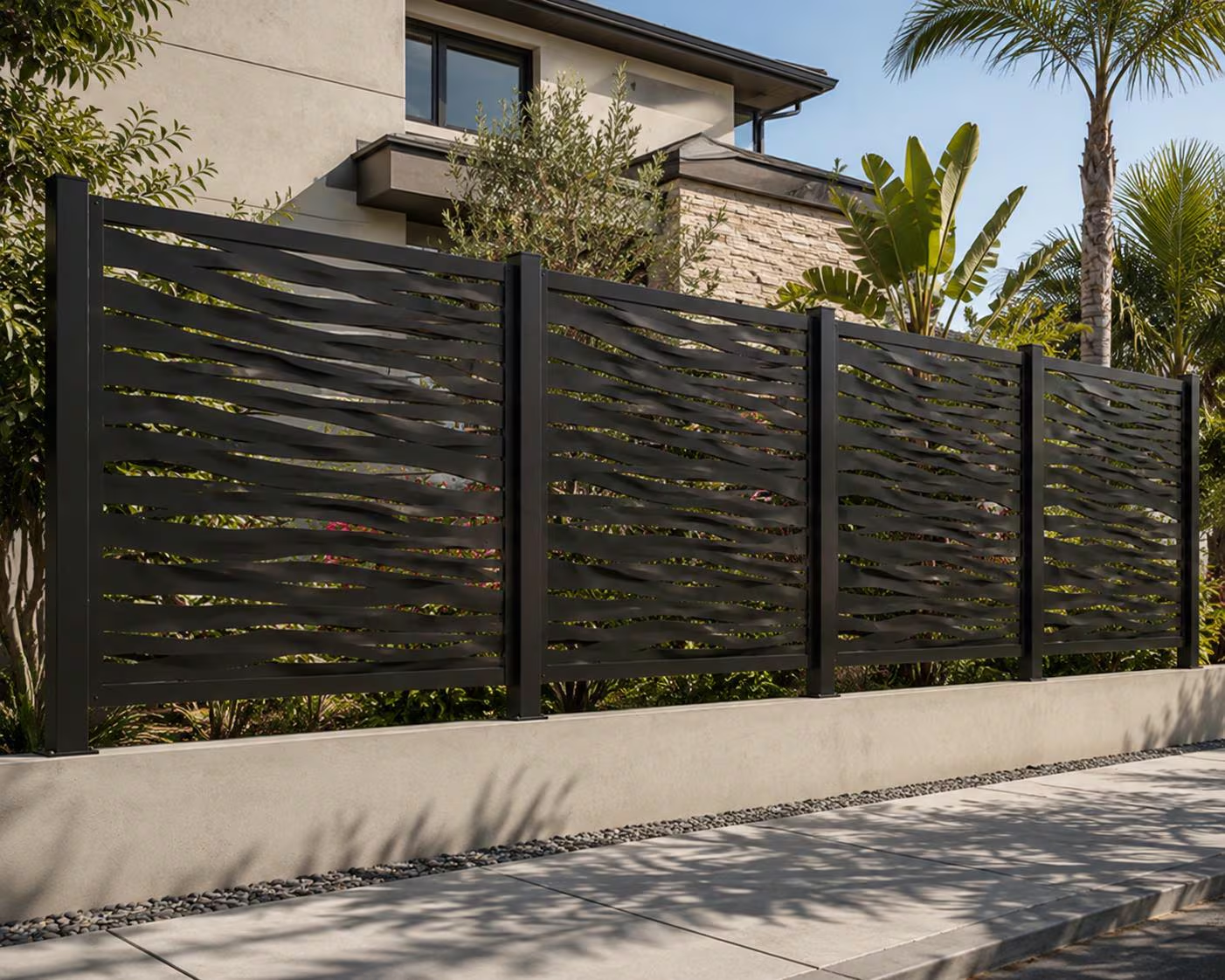 Modern Black Metal & Corten Steel Privacy Fence Panels | Custom Outdoor Privacy Screen | Decorative Fence