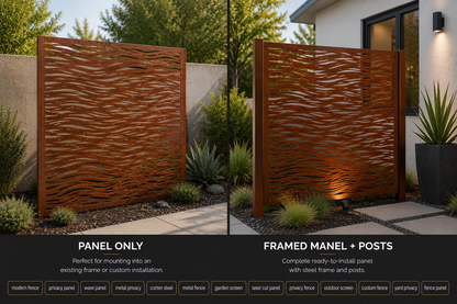 Modern Black Metal & Corten Steel Privacy Fence Panels | Custom Outdoor Privacy Screen | Decorative Fence